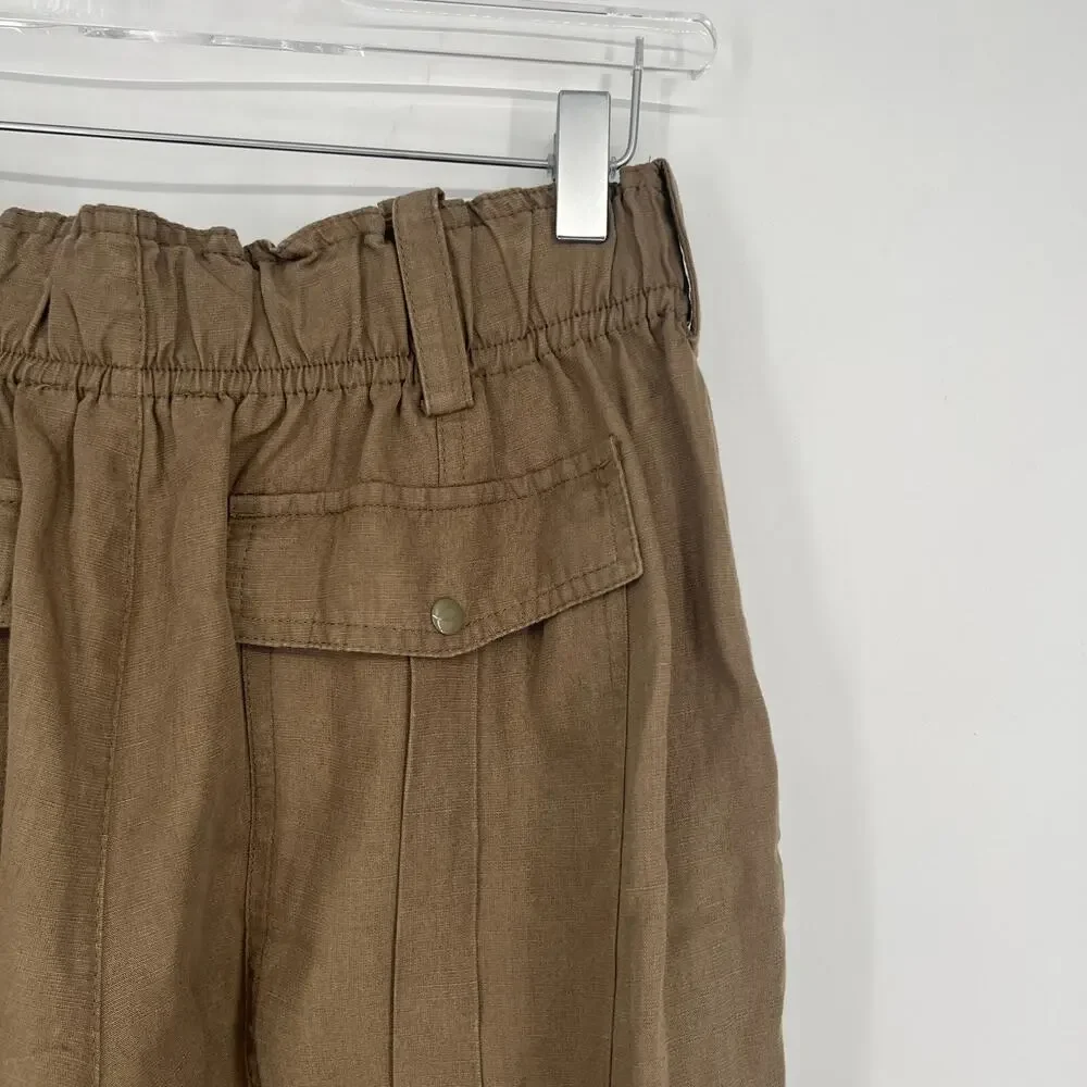 Zara Pants‎ Womens S Geen Brown Cargo Pocket Linen Utility Boho Gorpcore